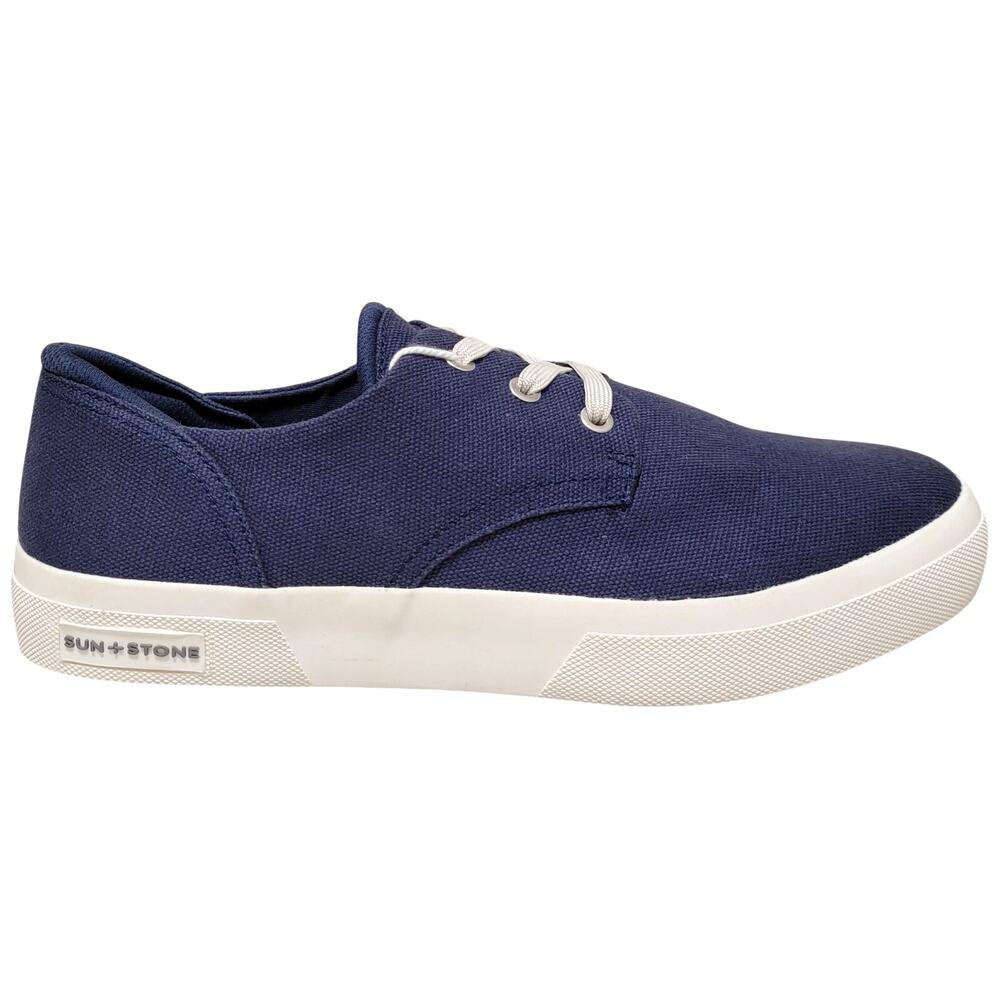 Sun + Stone Men Kiva Low Top Lace Up Sneakers Size US 10M Navy Blue Canvas - Picture 2 of 4
